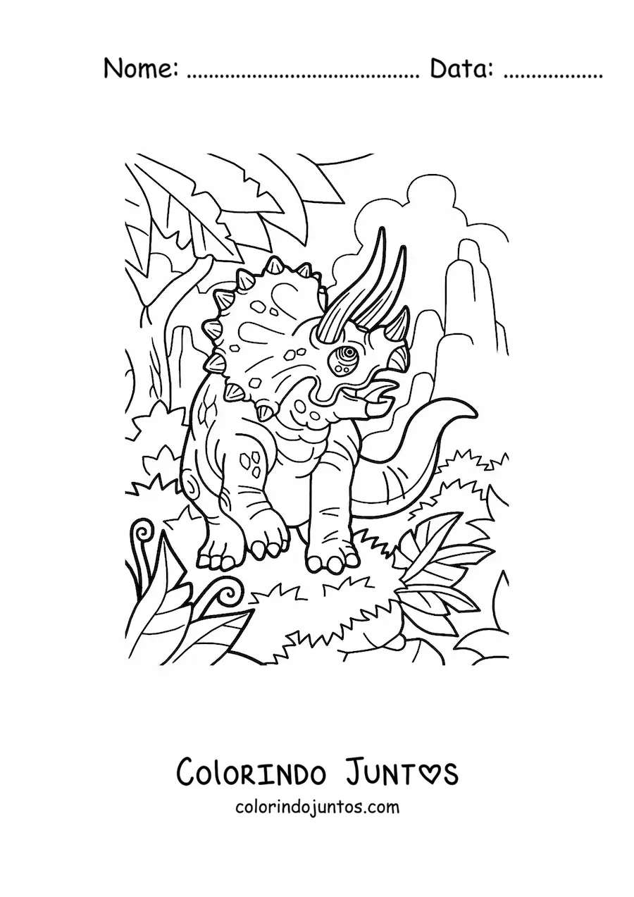 Desenho para colorir de triceratops em seu habitat