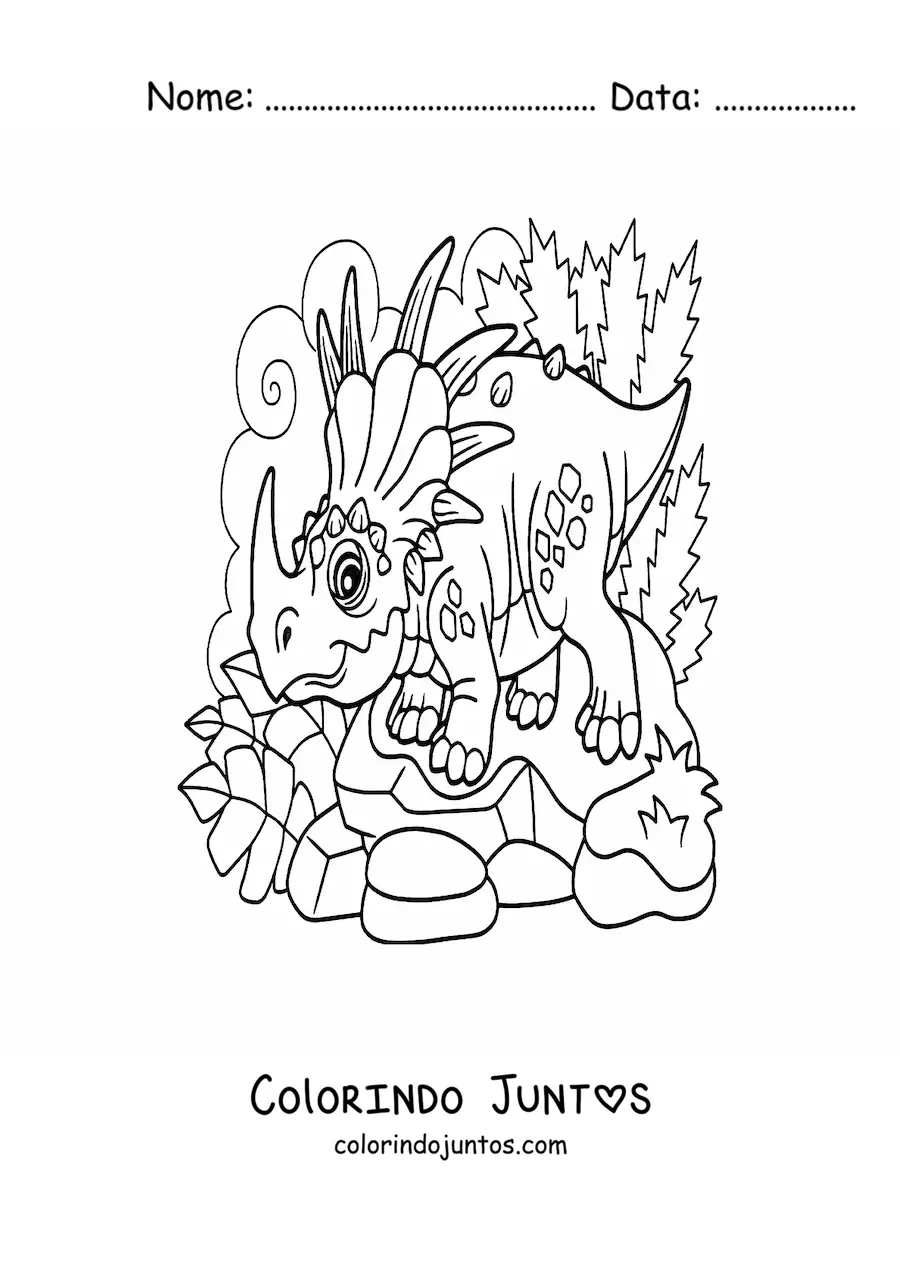 Desenho para colorir de espécie parecida com o triceratops com um único chifre
