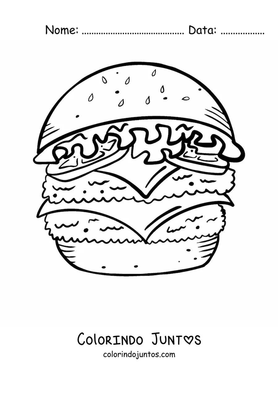 Desenho para colorir de um hamburguer duplo
