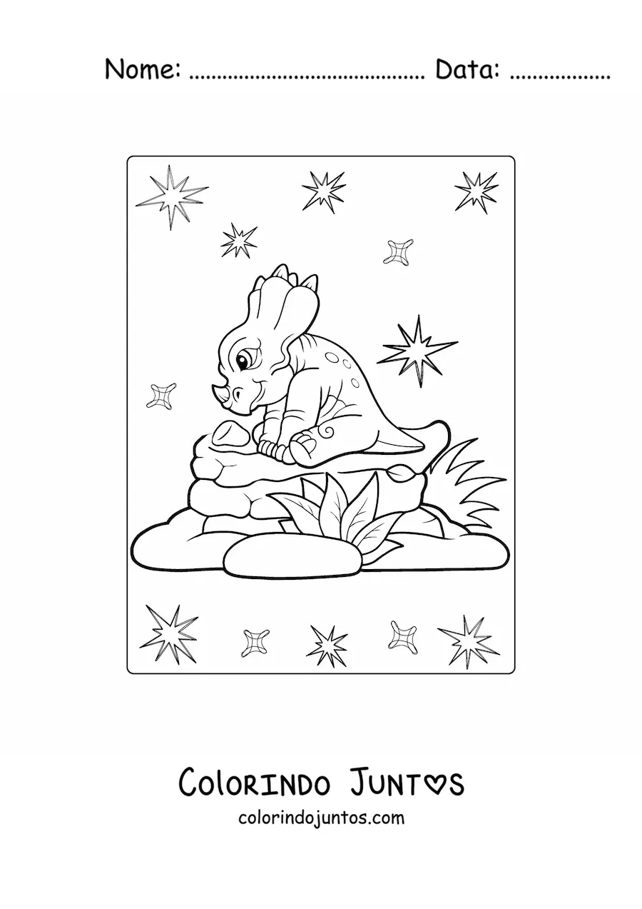 Desenho para colorir de triceratops bebê sentado