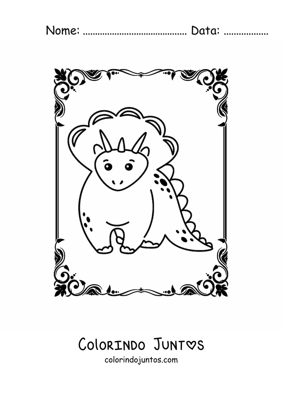 Desenho para colorir de triceratops kawaii grande