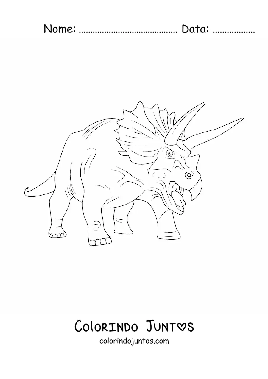Desenho para colorir de rugido de um triceratops furioso