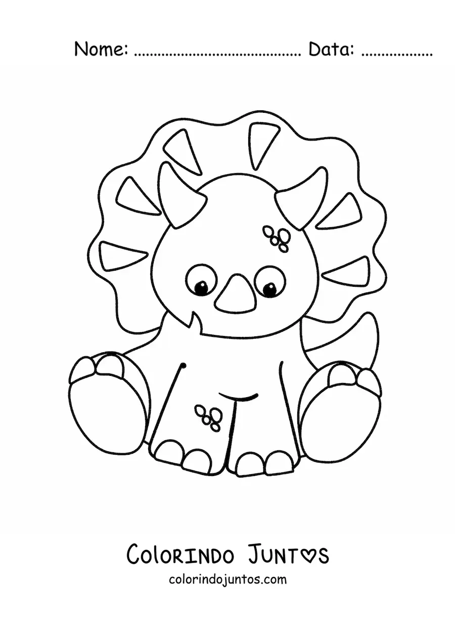Desenho para colorir de triceratops fofo sentado