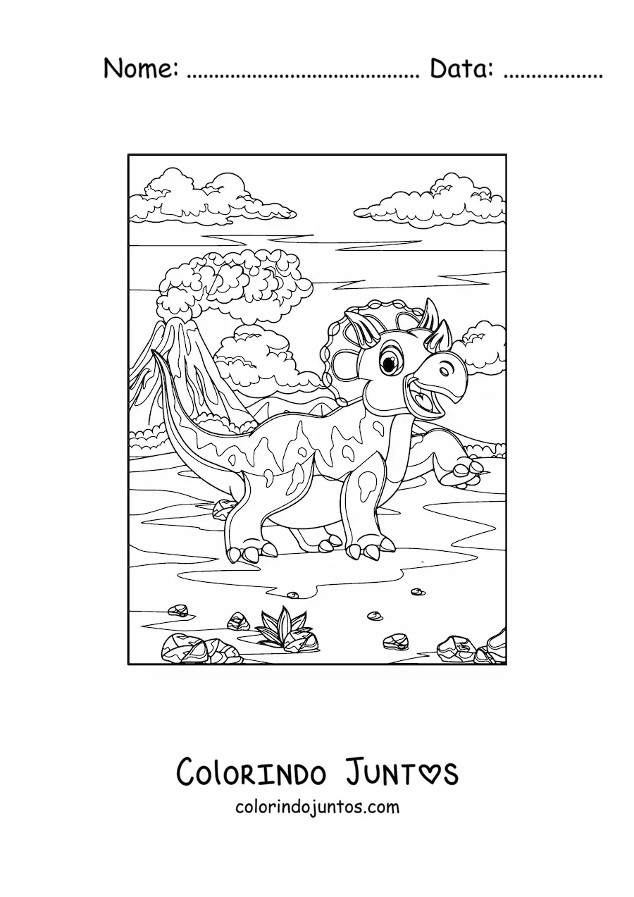Desenho para colorir de triceratops animado sorrindo