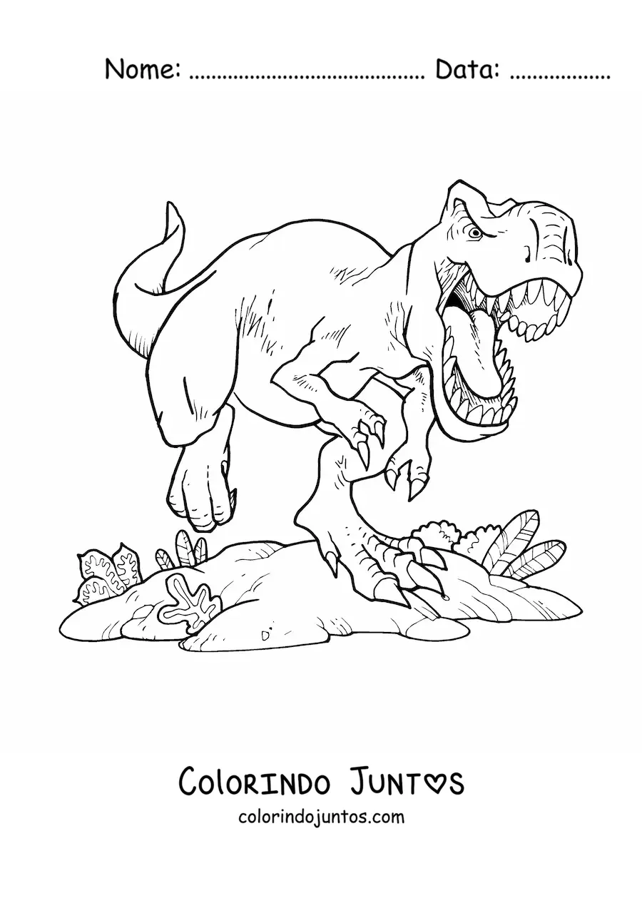 Desenho para colorir de tiranossauro rex realista correndo