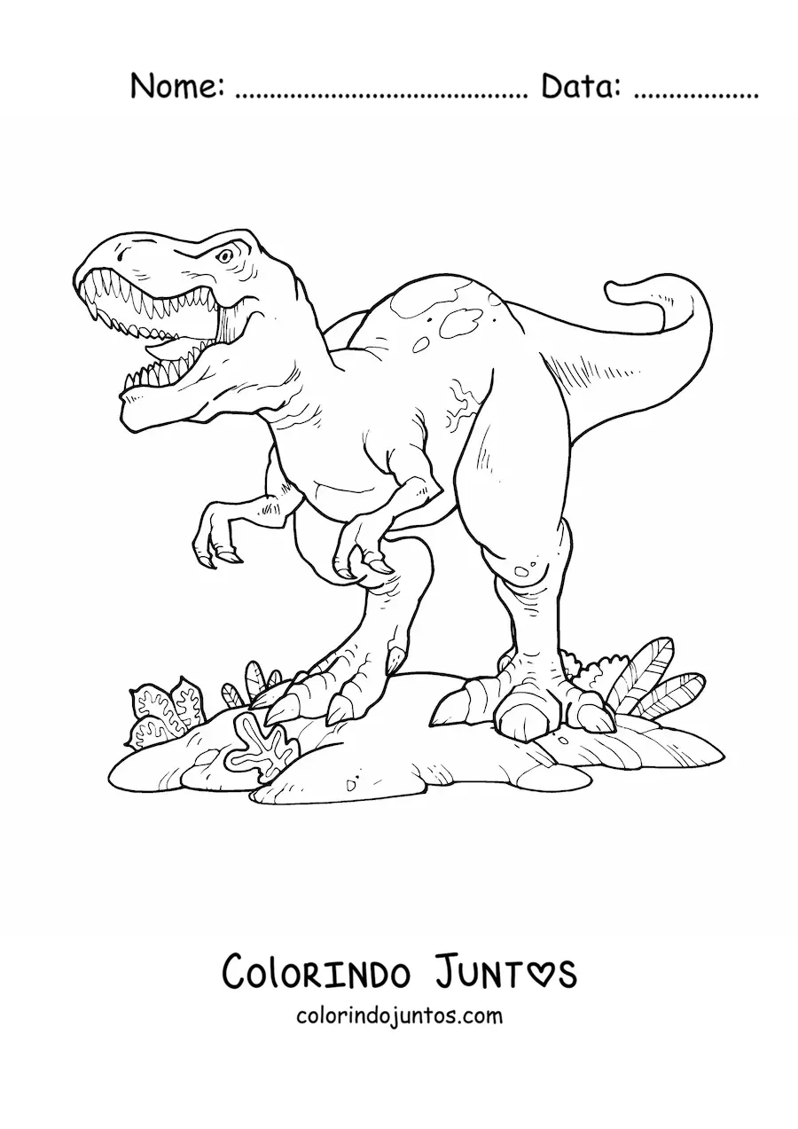 Desenho para colorir de tiranossauro rex gigante animado