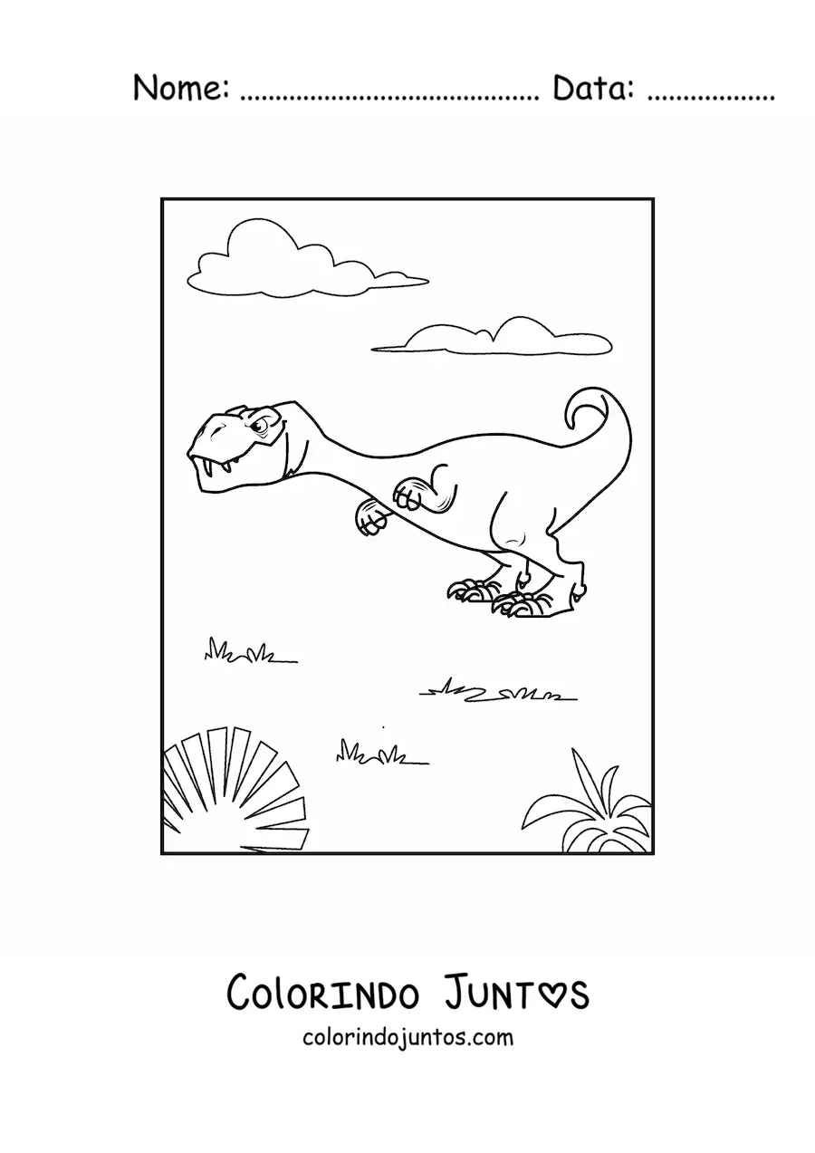 Desenho para colorir de tiranossauro rex animado
