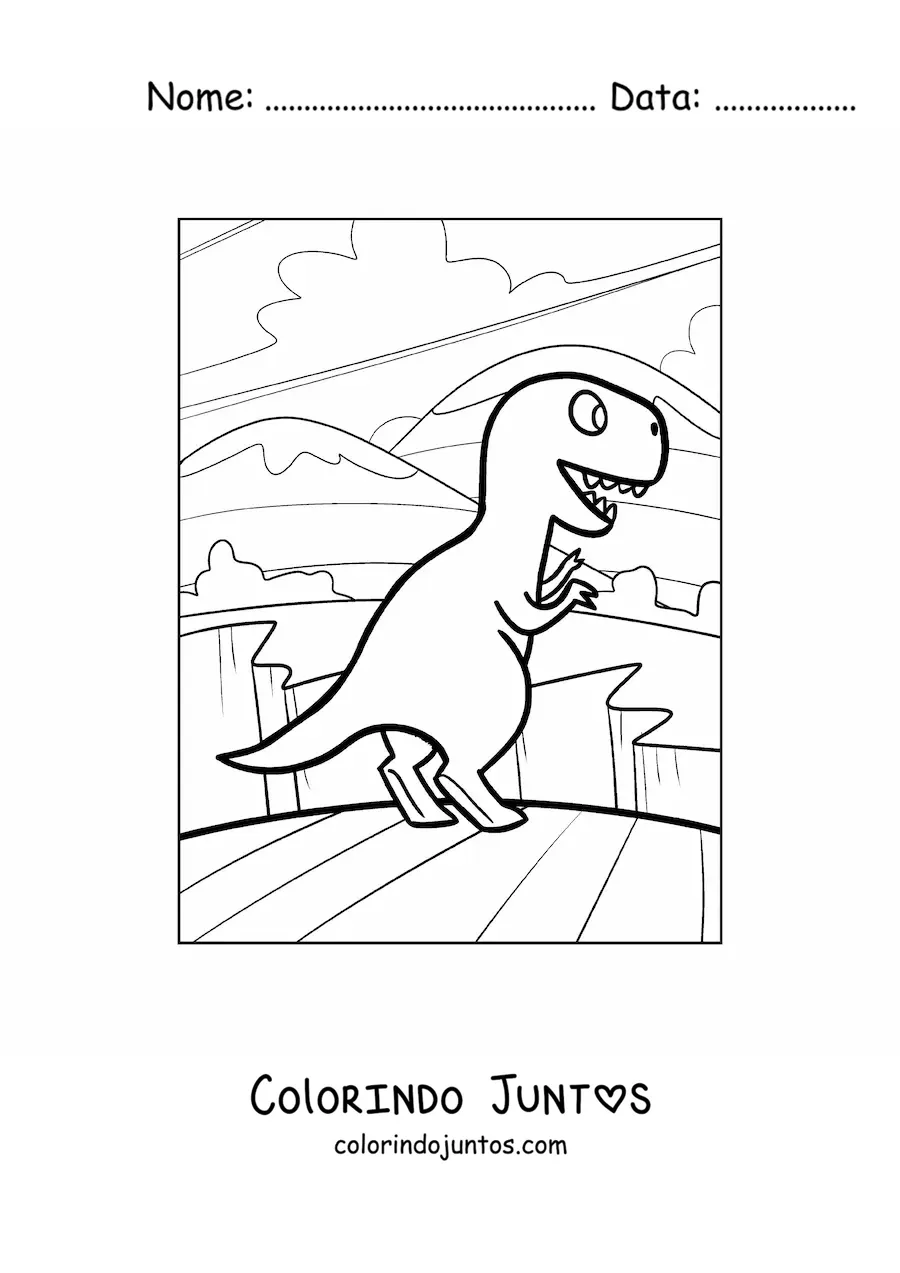 Desenho para colorir de um tiranossauro rex simples em desenho