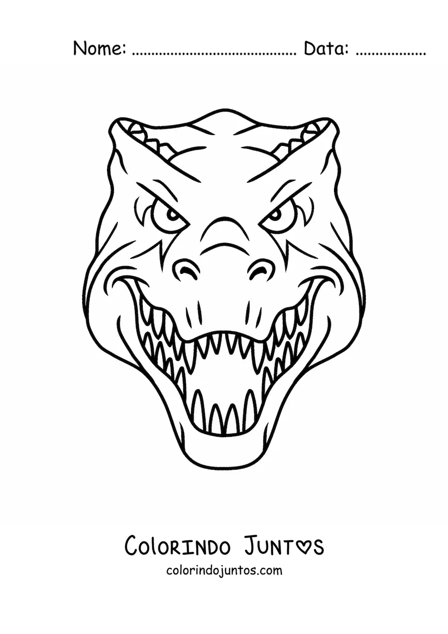 Desenho para colorir de rosto de um tiranossauro rex de frente