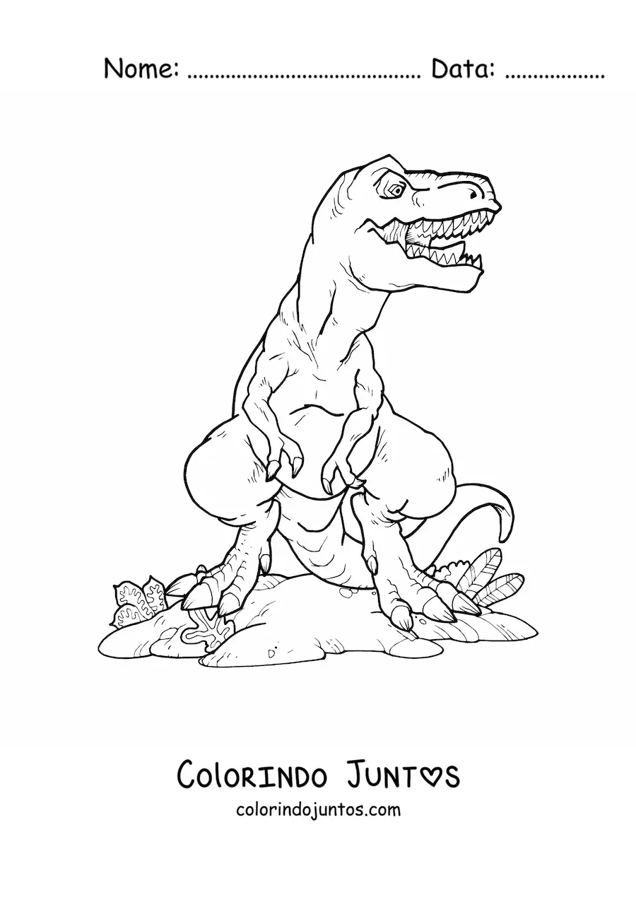 Desenho para colorir de tiranossauro rex de frente