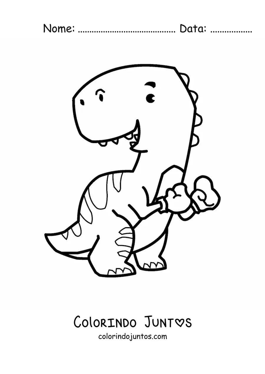 Desenho para colorir de t rex grande animado com luvas de boxe