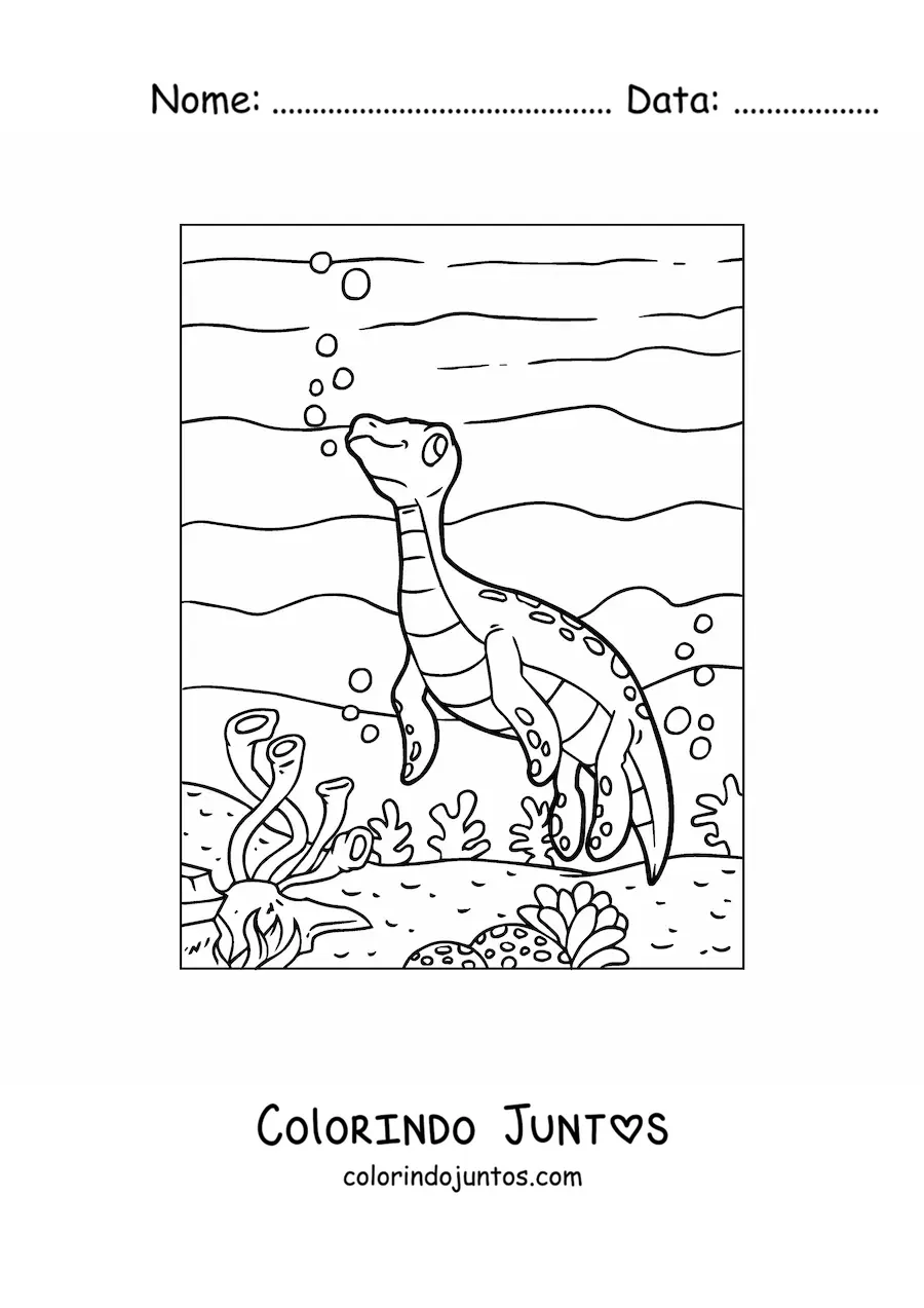 Desenho para colorir de hidroterossauro bebê animado em seu habitat