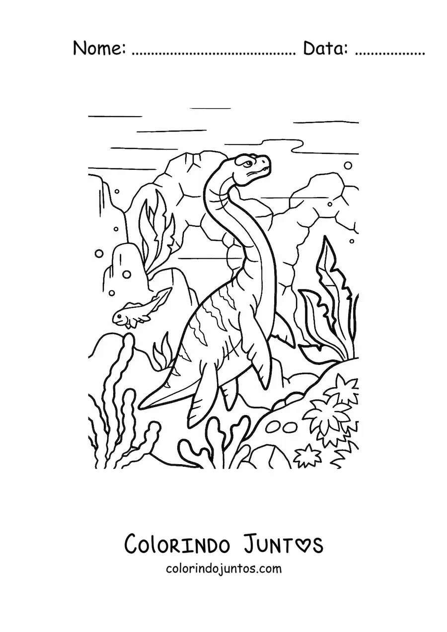 Desenho para colorir de hidroterossauro em seu habitat
