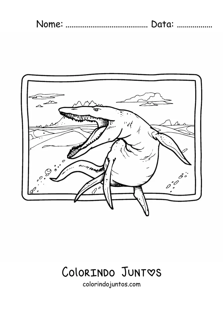Desenho para colorir de kronossauro realista em seu habitat