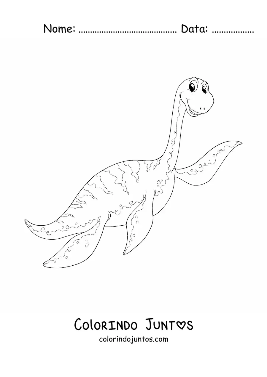 Desenho para colorir de dinossauro marinho de pescoço longo animado