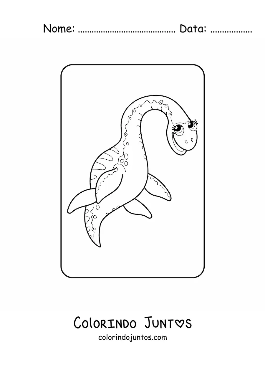 Desenho para colorir de dinossauro aquático bonito animado