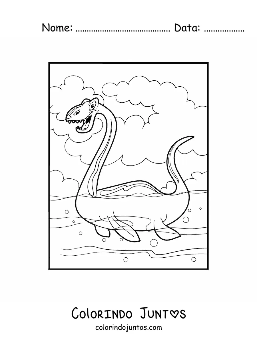 Desenho para colorir de dinossauro aquático gigante animado