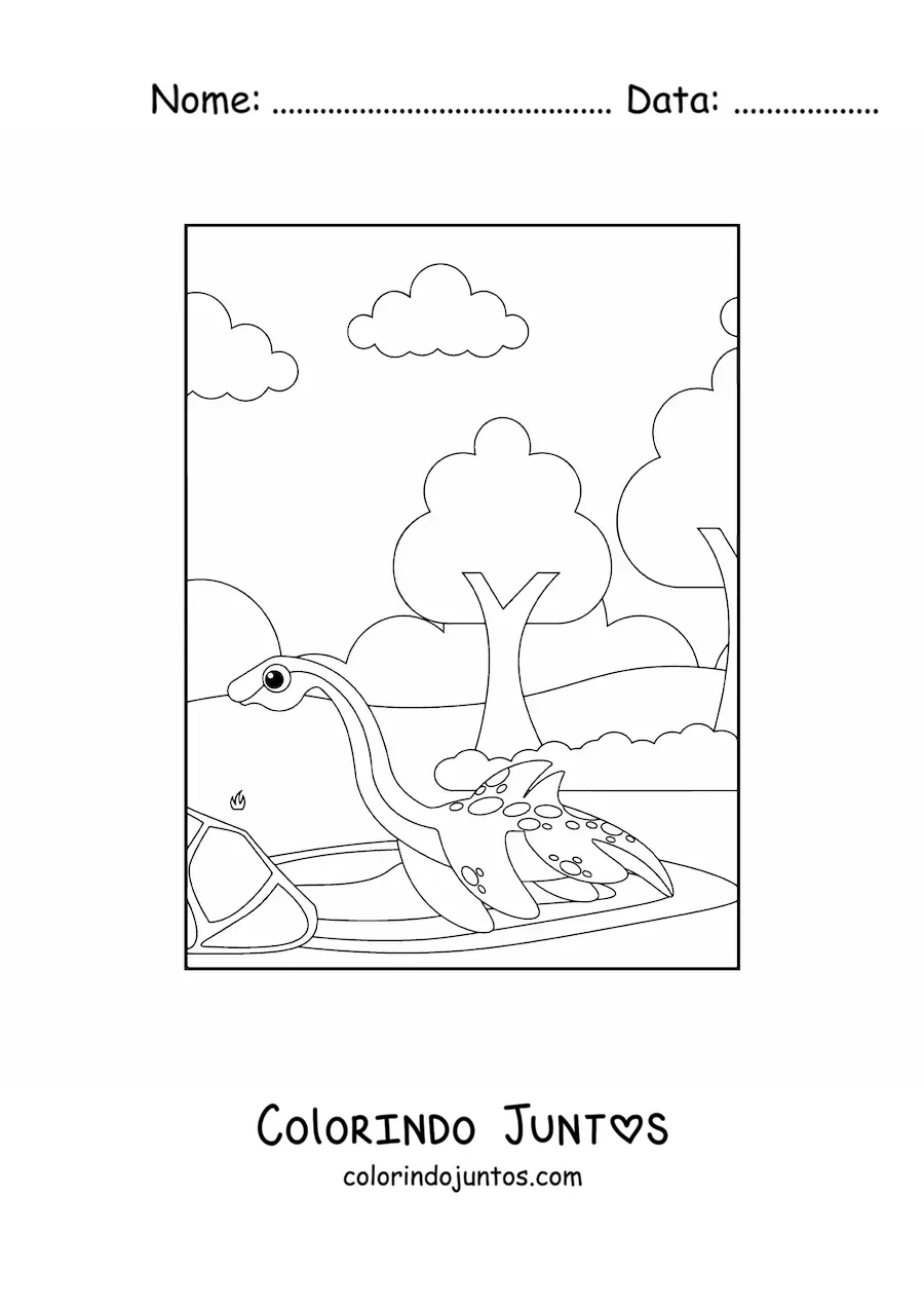 Desenho para colorir de dinossauro marinho bebê animado