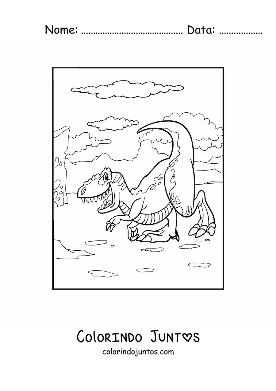 Desenho para colorir de dinossauro terrestre engraçado animado em seu habitat
