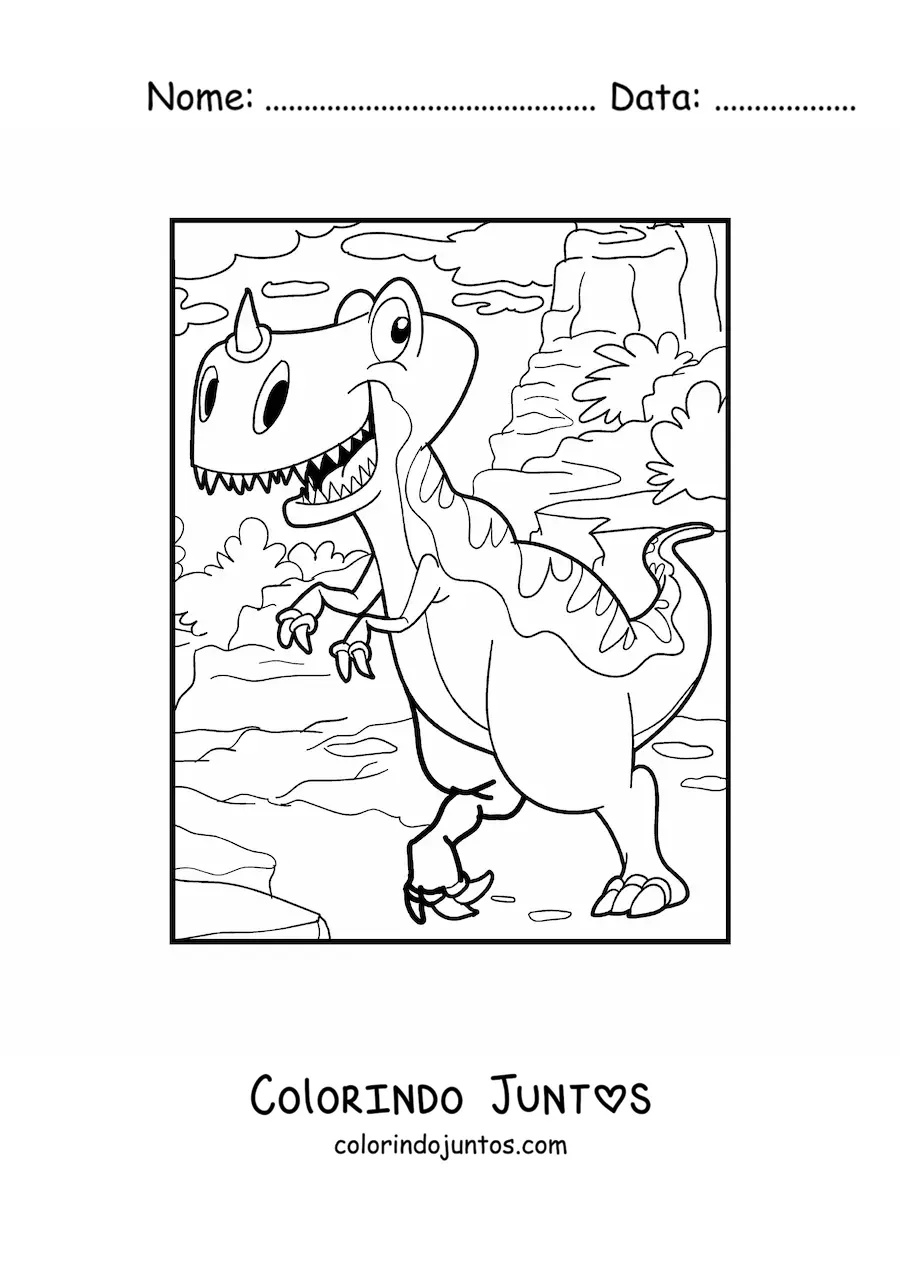 Desenho para colorir de dinossauro terrestre bípede com um chifre