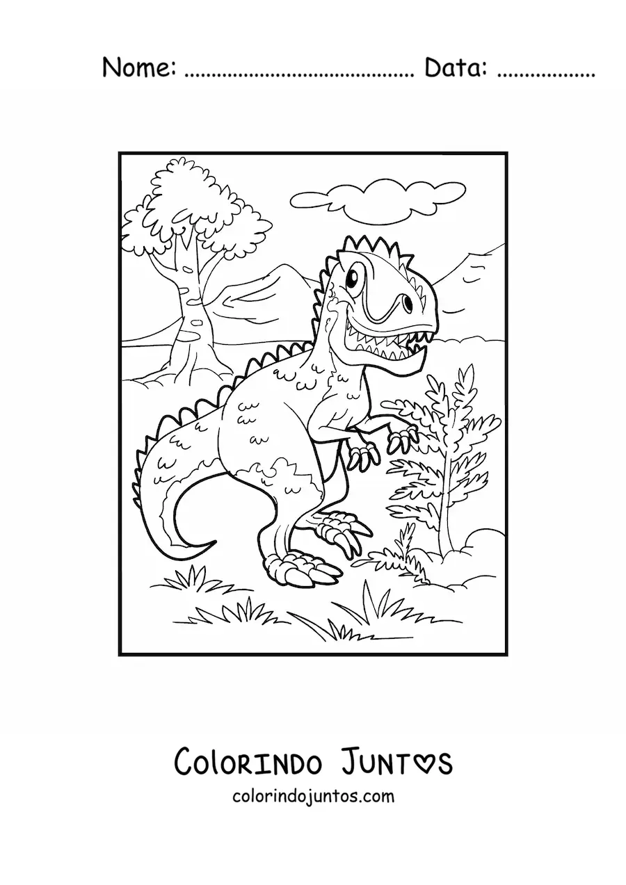 Desenho para colorir de dinossauro terrestre carnívoro na savana