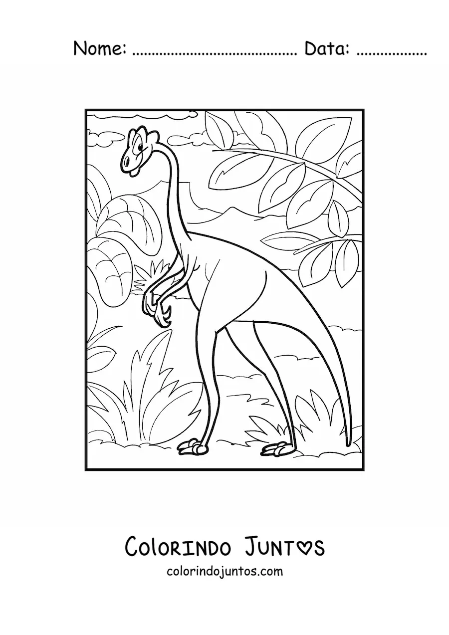 Desenho para colorir de dinossauro terrestre com pescoço longo e patas longas