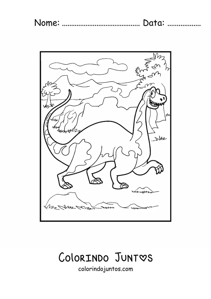 Desenho para colorir de dinossauro terrestre grande animado na savana