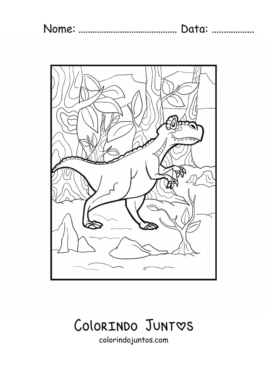 Desenho para colorir de dinossauro terrestre carnívoro na selva