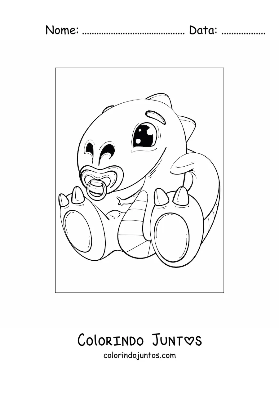 Desenho para colorir de dinossauro bebê kawaii com chupeta