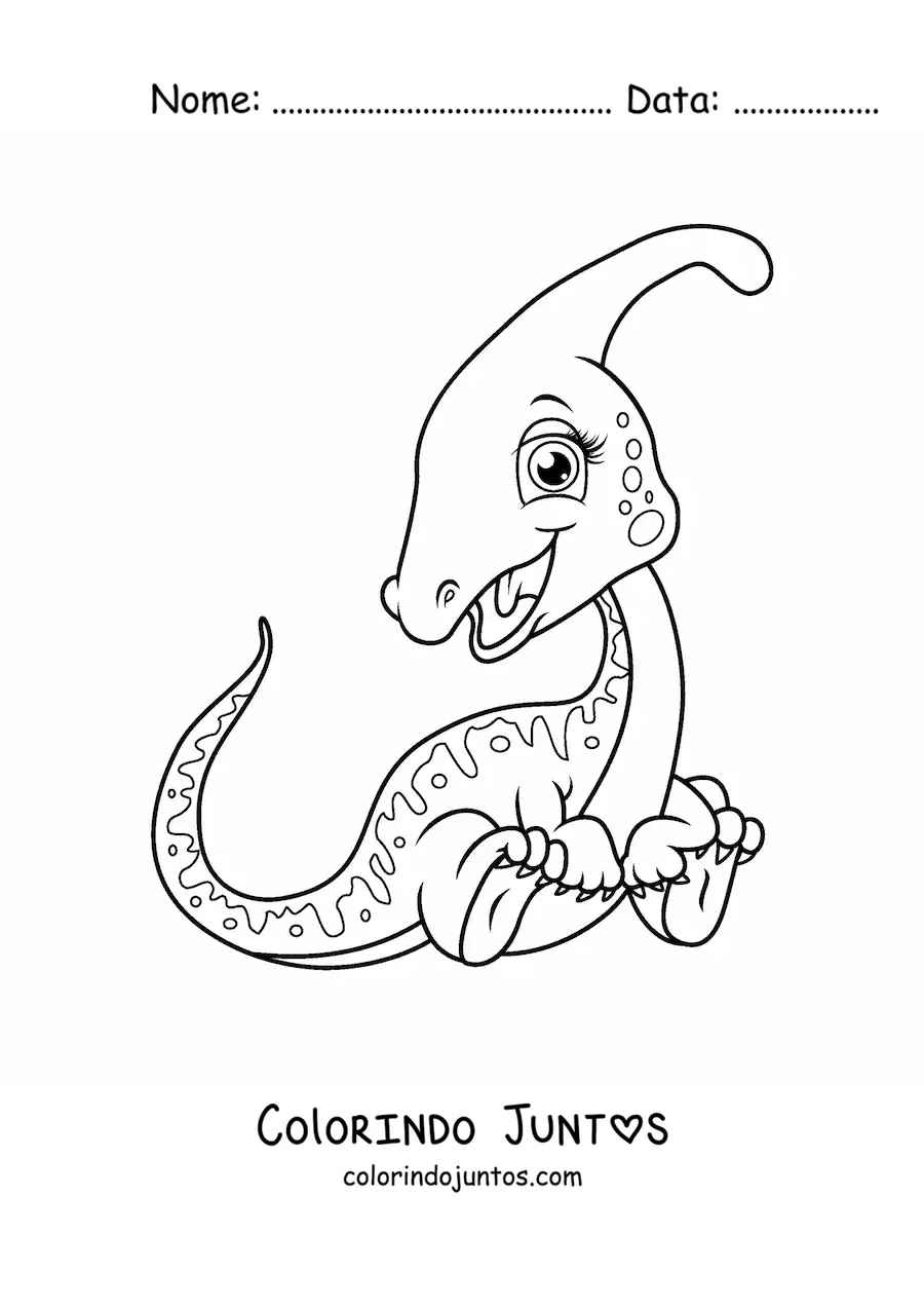 Desenho para colorir de dinossauro bebê lindo sentado