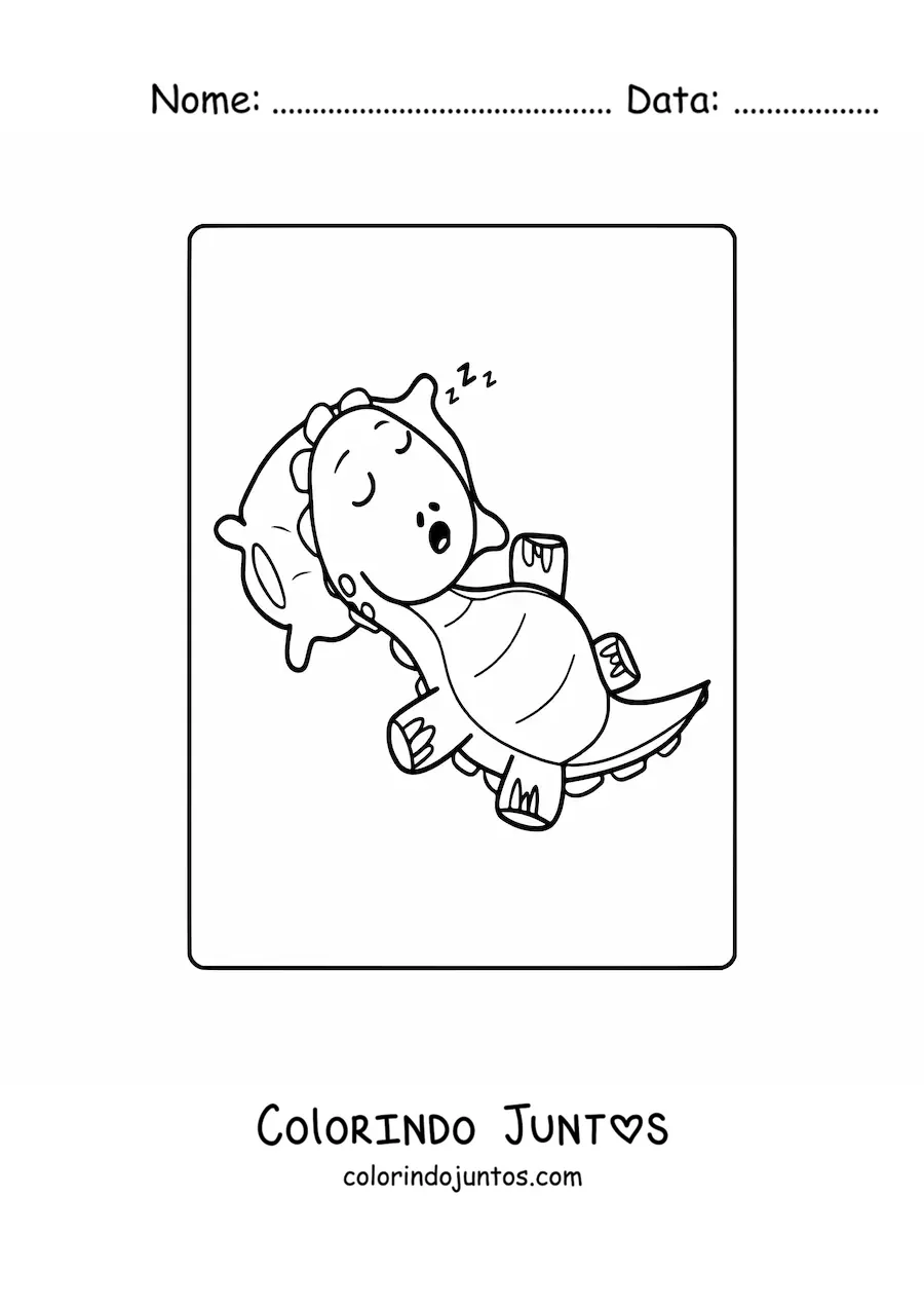 Desenho para colorir de dinossauro bebê kawaii dormindo