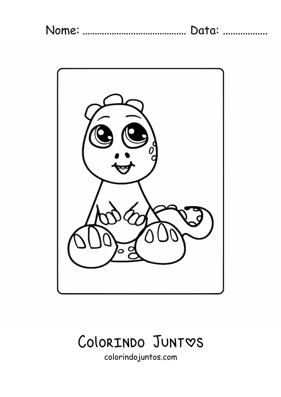 Desenho para colorir de dinossauro bebê kawaii grande sentado