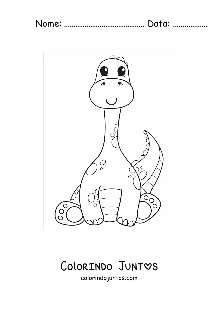 Desenho para colorir de dinossauro bebê fofo de pescoço longo sentado