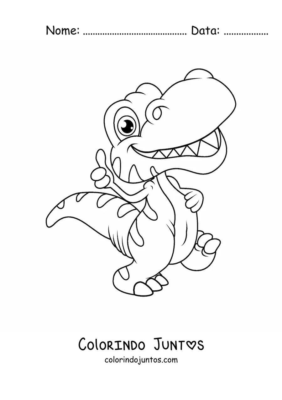 Desenho para colorir de dinossauro bebê com o polegar para cima