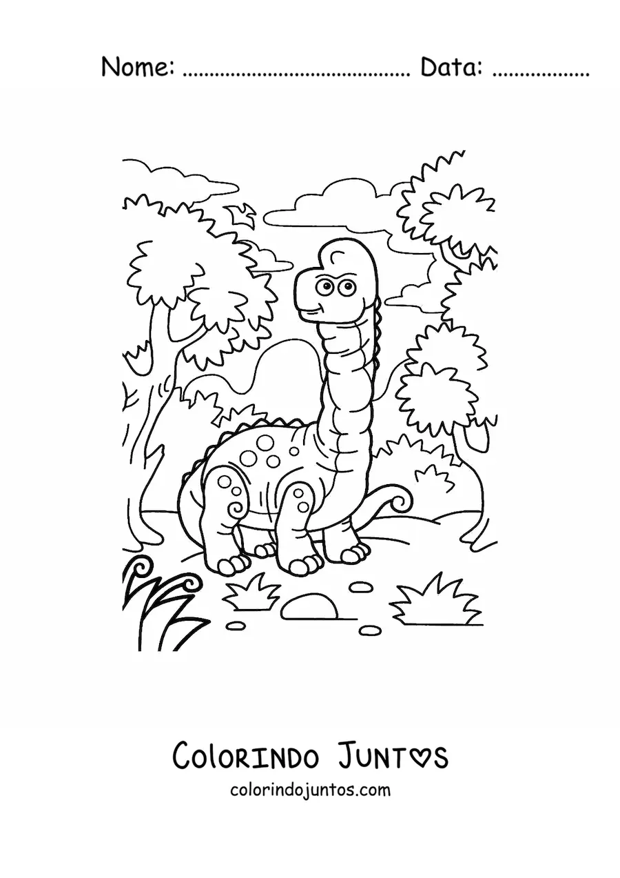 Desenho para colorir de dinossauro herbívoro de pescoço longo animado