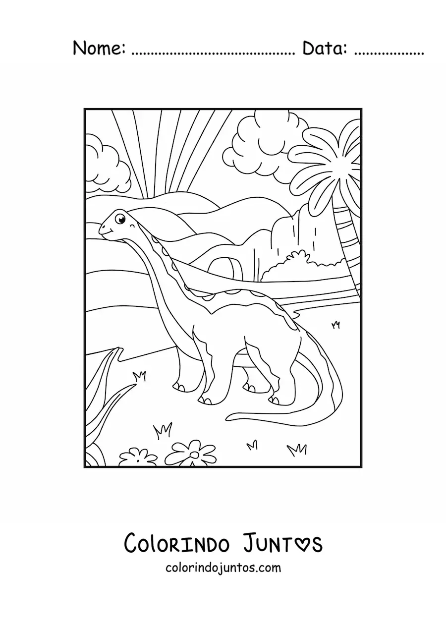 Desenho para colorir de brontosaurus herbívoro animado