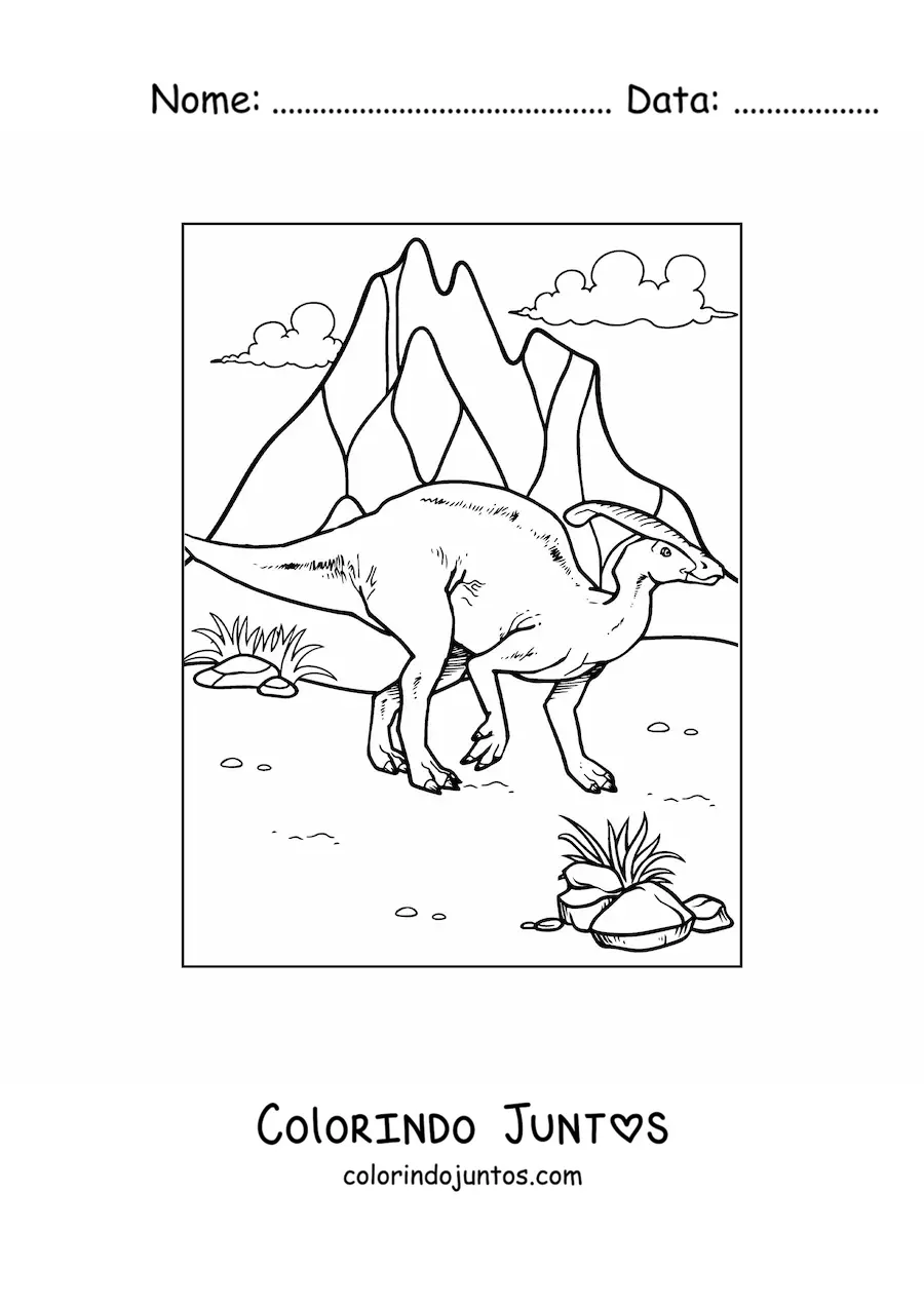 Desenho para colorir de dinossauro parasaurolophus herbívoro animado