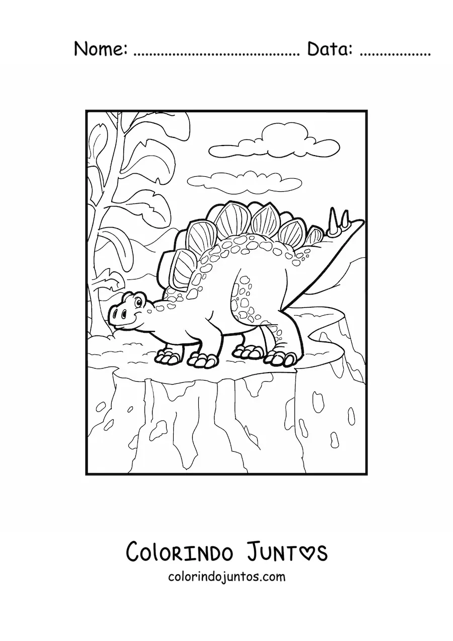 Desenho para colorir de dinossauro herbívoro grande em seu habitat