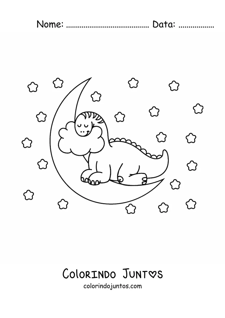 Desenho para colorir de dinossauro de pescoço comprido bebê kawaii dormindo