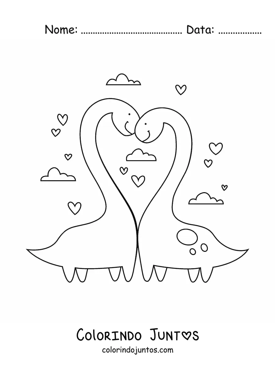Desenho para colorir de dinossauros de pescoço comprido fofos apaixonados
