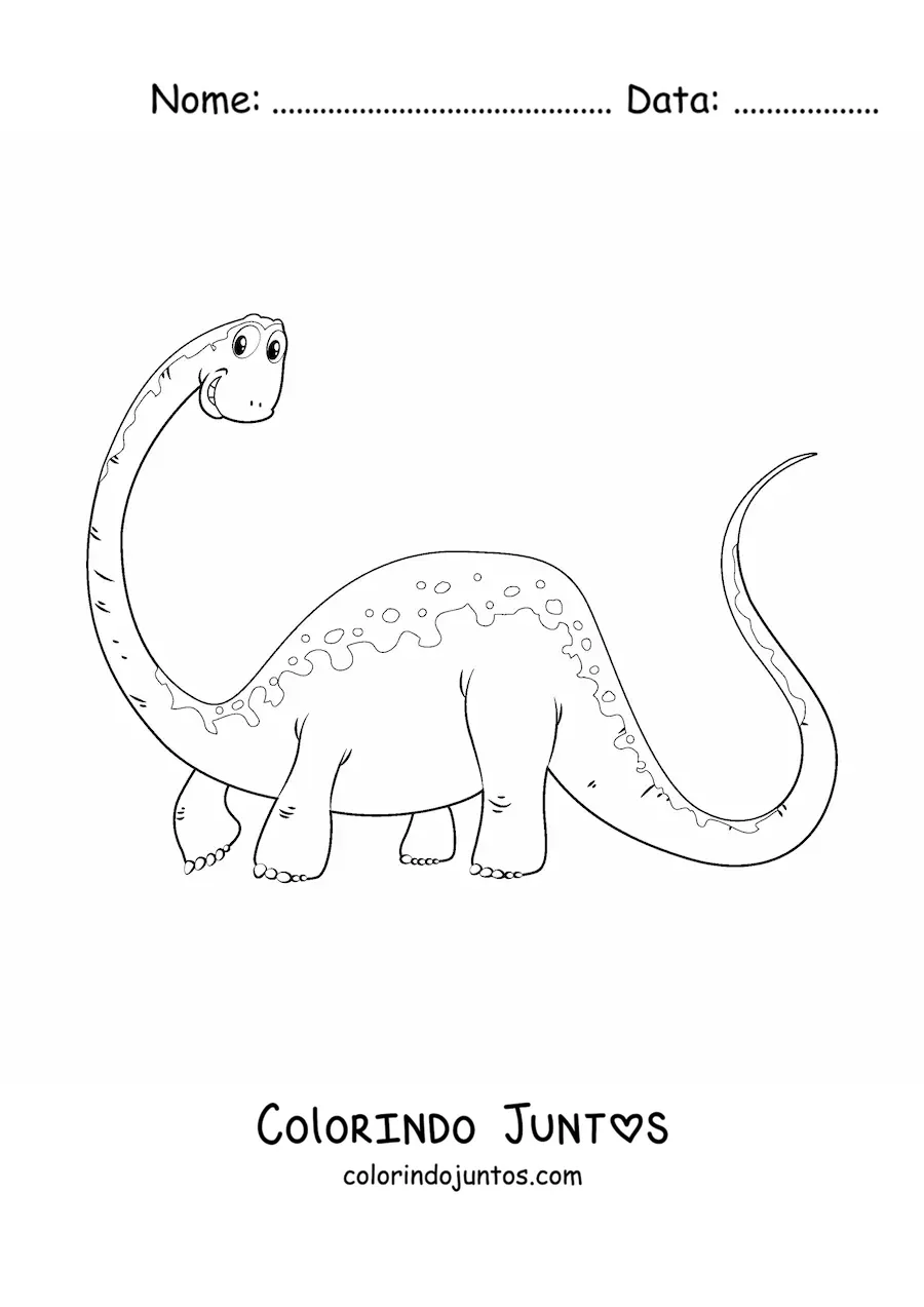 Desenho para colorir de dinossauro de pescoço comprido e cauda comprida animado