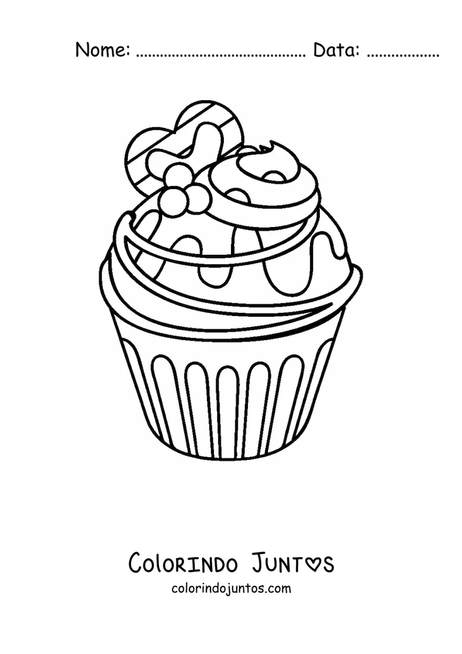 Desenho para colorir de um cupcake com coracao