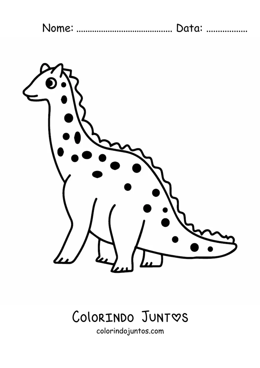 Desenho para colorir de dinossauro de pescoço comprido fofo e grande