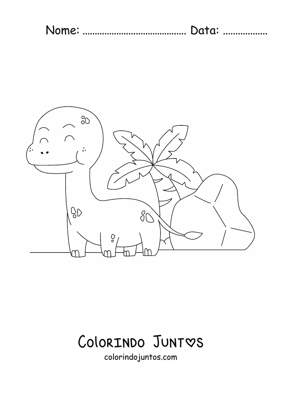 Desenho para colorir de dinossauro de pescoço comprido bebê animado