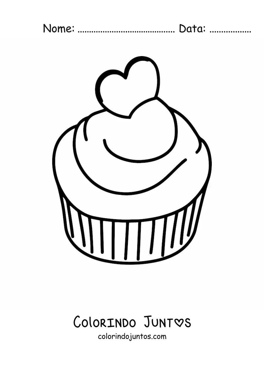 Desenho para colorir de um cupcake com coracao