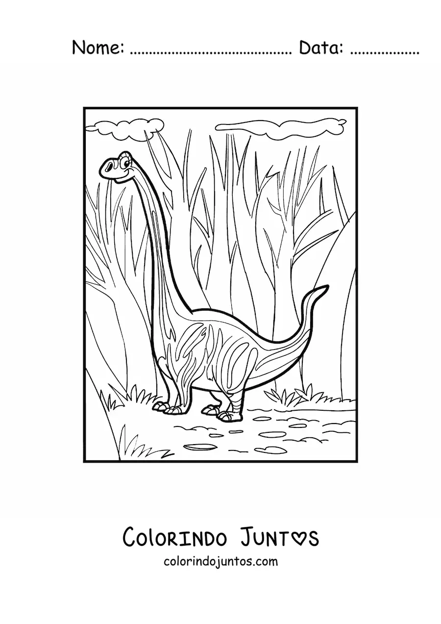 Desenho para colorir de altura de um dinossauro de pescoço comprido