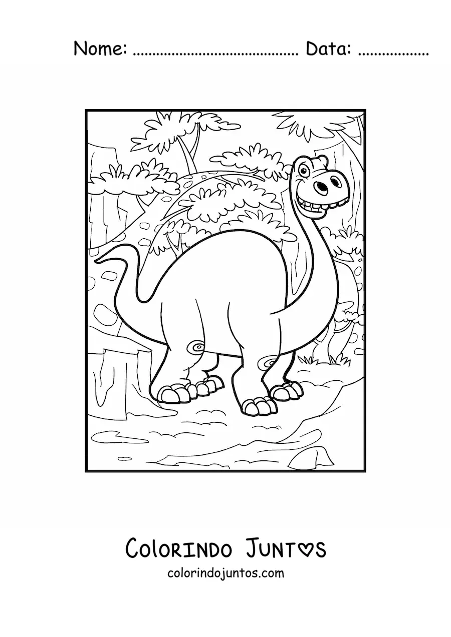 Desenho para colorir de dinossauro de pescoço comprido muito grande