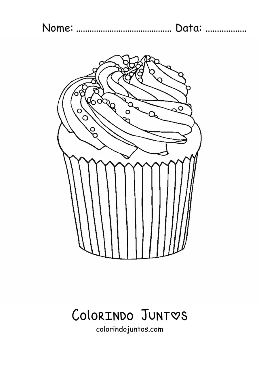 Desenho para colorir de um cupcake realista com glace