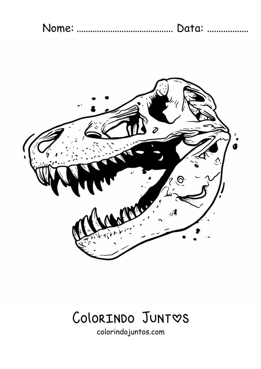 Desenho para colorir de crânio de um tiranossauro rex