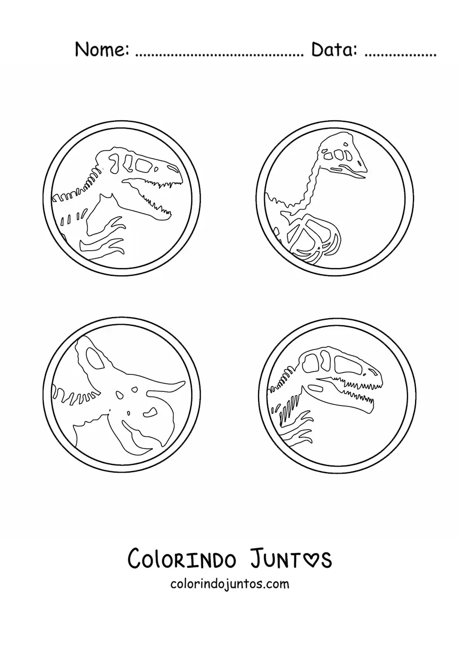 Desenho para colorir de fósseis de dinossauros
